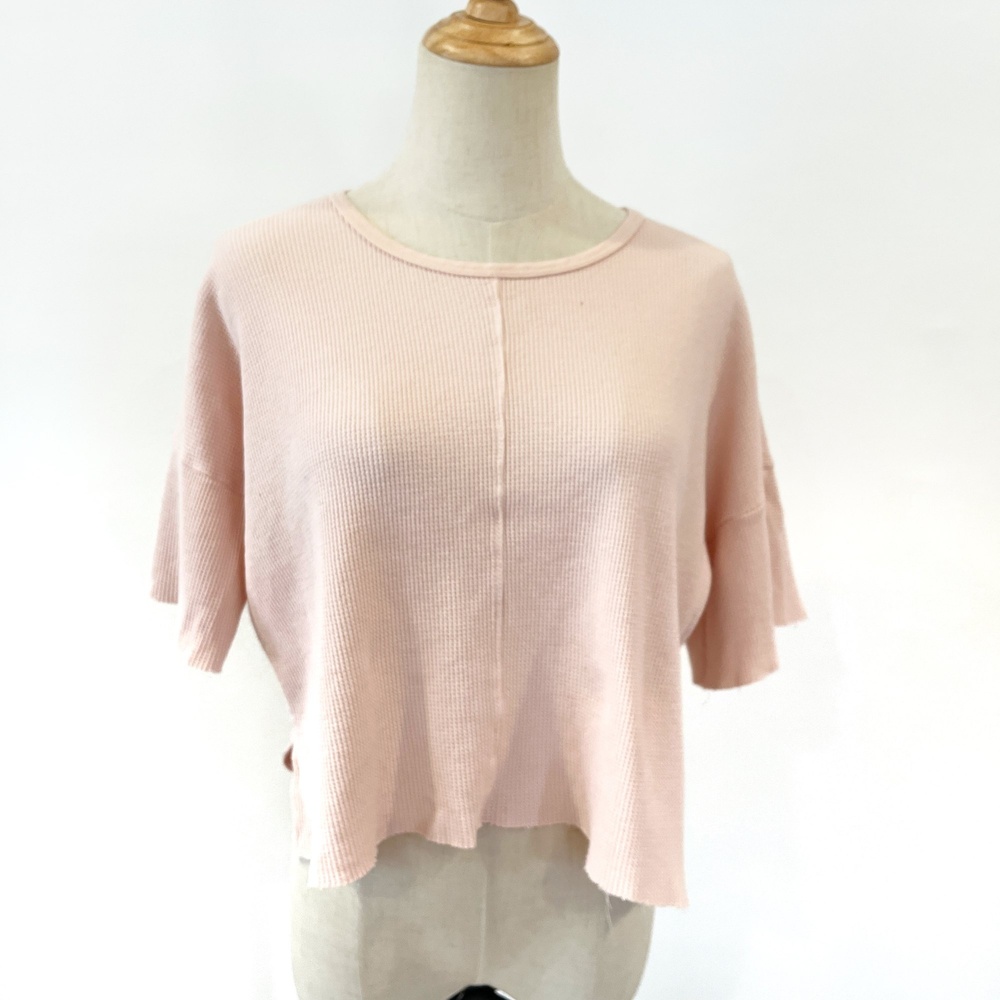 Daniel Patrick Pink Cotton Waffle Knit Flutter Sleeve Top Medium M - Picture 3 of 9